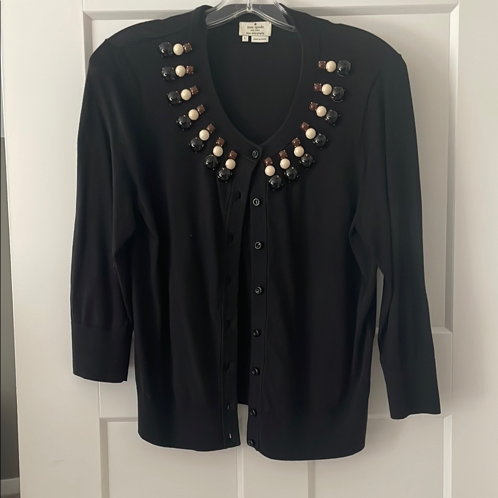 Kate Spade Black Cardigan with Beaded Embellishments